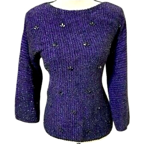 Ruby Rd. Sweaters - NEW! Ruby Rd. Woman dark purple and black embellished 3/4 sleeve sweater